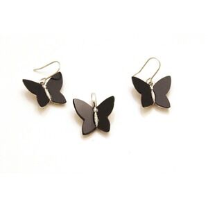 Black Butterfly Pendant & Earrings